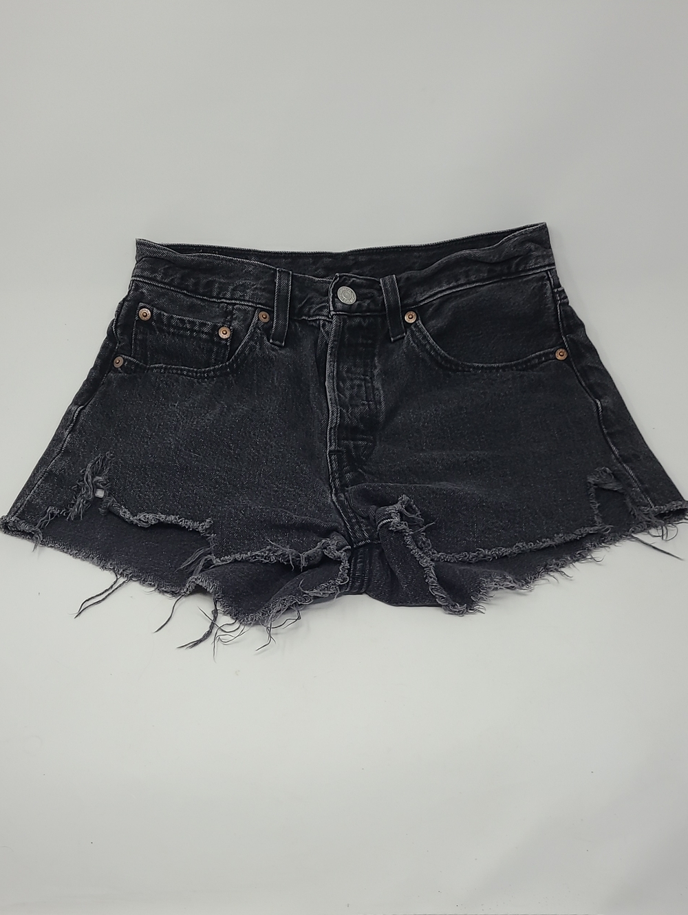 Levis 501 Distressed cut off Jean Shorts Black Size 26 Button Fly